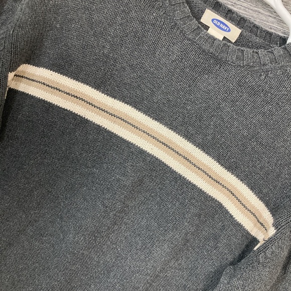 Old Navy Grey Cream Stripes Knit 🧶 Sweater Long Sleeve Pullover - Picture 3 of 4